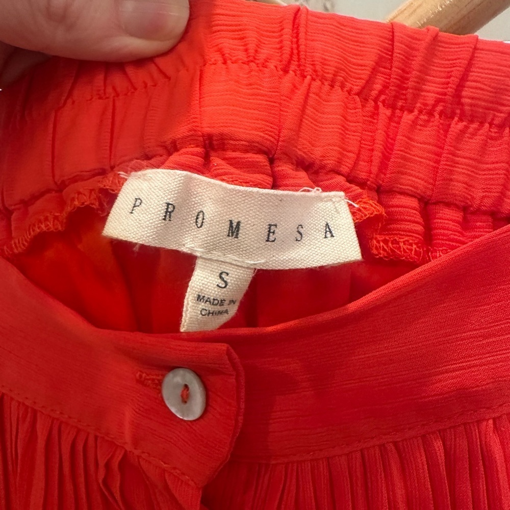 Promesa Red/Orange Pleated Button-Front Maxi / lined at Midi length / size S - Picture 2 of 4